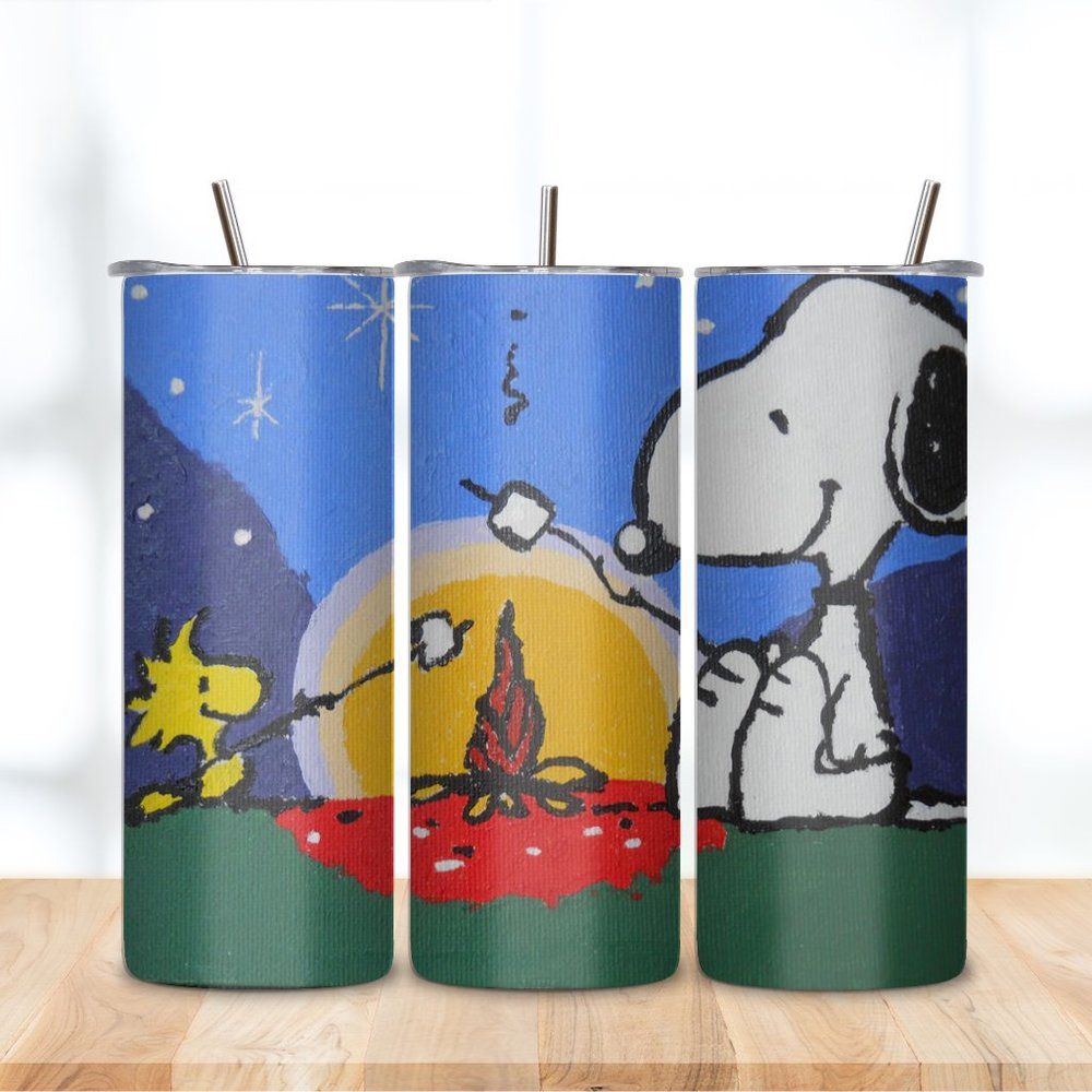 SNOOPY Camping Customizable 20oz insulated  tumbler, lid, metal straw, brush - Picture 5 of 9